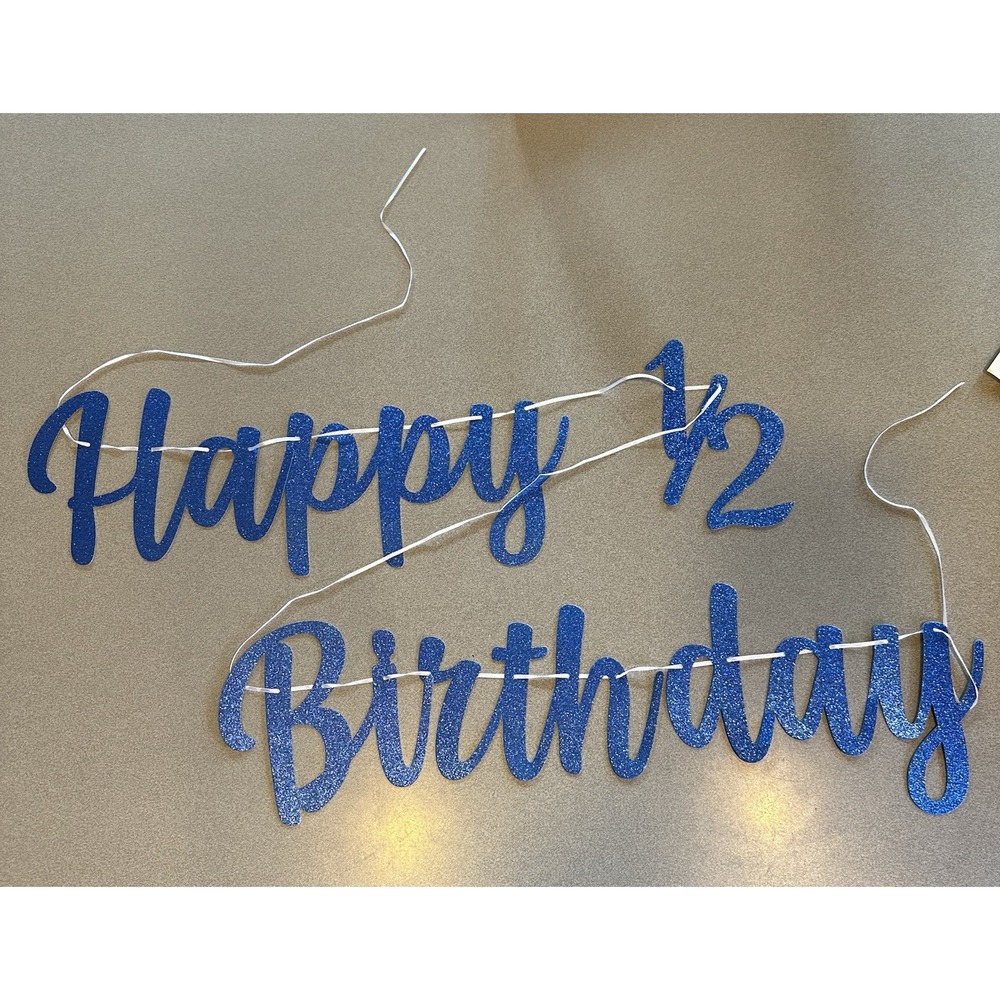 Happy 1/2 Birthday Banner Blue Sparkle Letters Boy Half Birthday